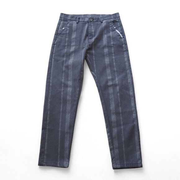 Avalon Casual Vertical Striped Straight Leg Well Made Pants Black Grey Men's 32 - Picture 1 of 11